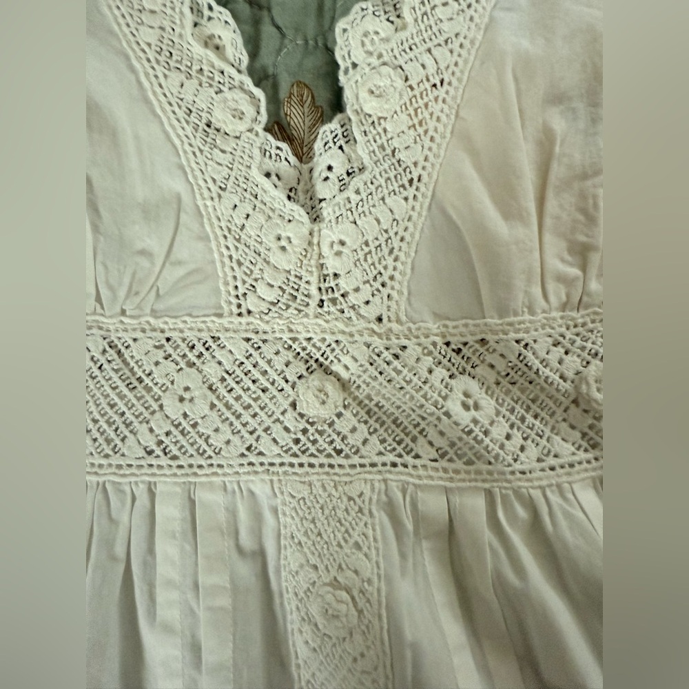 Doen Ivory Lace-Trim Cotton Slip Chemise - Picture 7 of 11